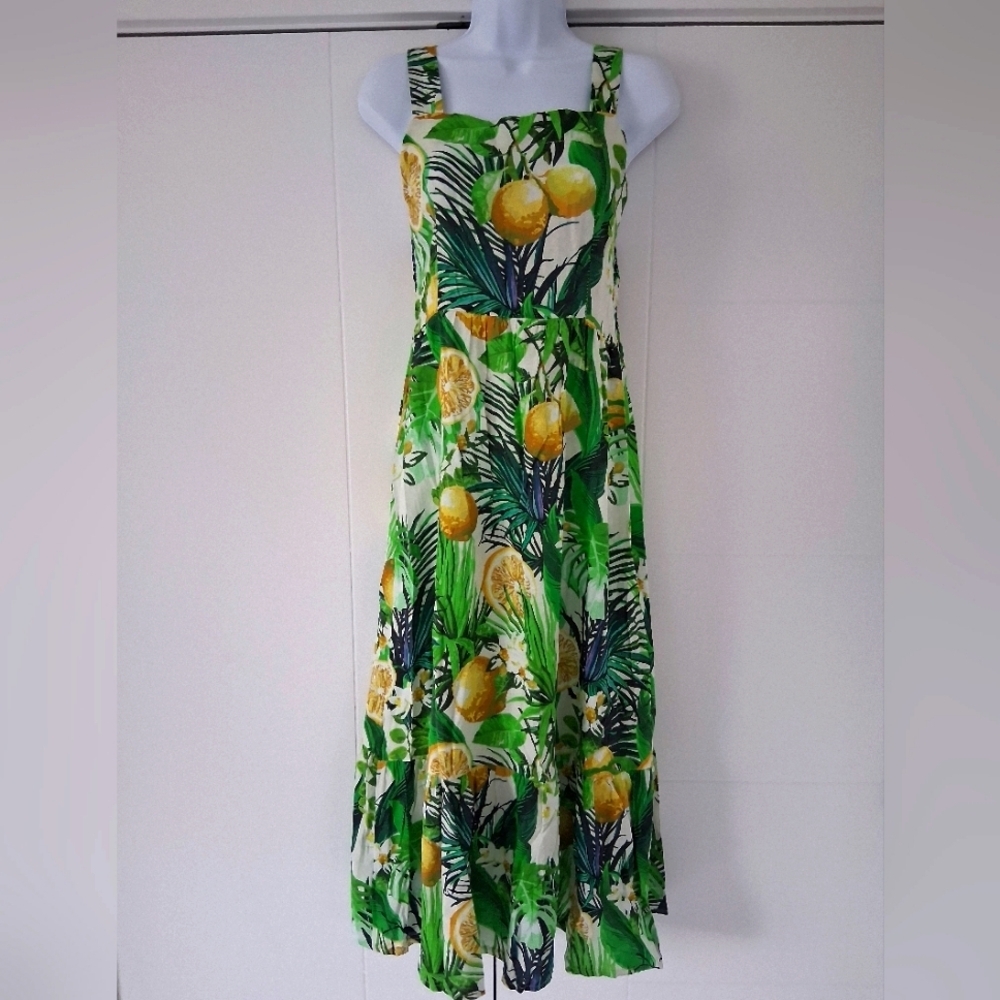 NWT Bellambra/ 🍋Lemon🍋 Made In Italy/ Tropical Sleeveless Dress/ Size US S - Picture 2 of 15
